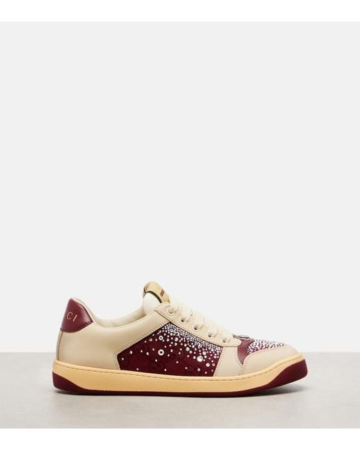 Gucci Pink Screener Embellished Canvas And Leather Sneakers