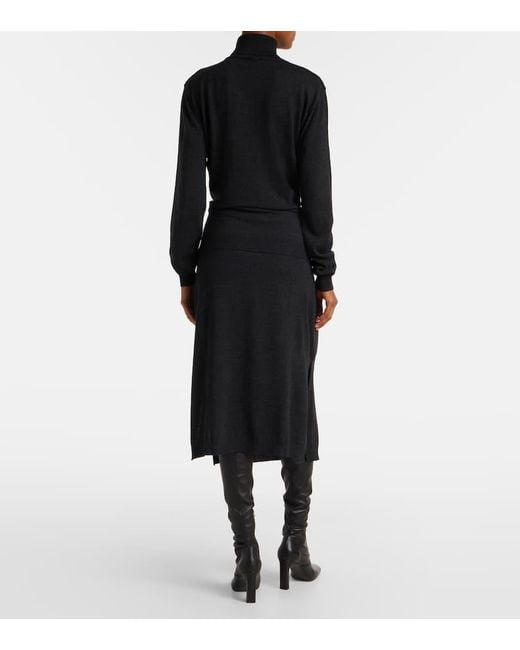 Lemaire Blue Turtleneck Wool-Blend Midi Dress