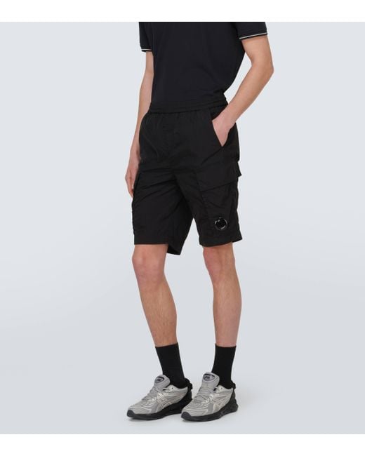 C P Company Black Taffeta Cargo Shorts for men