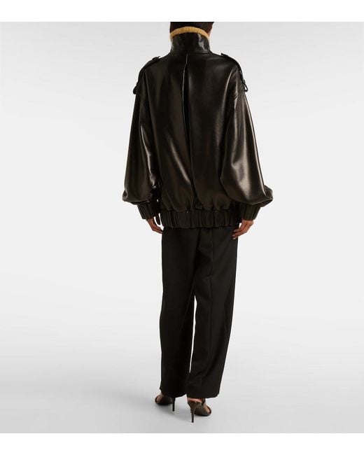 Khaite Black Sigi Shearling-Trimmed Leather Jacket