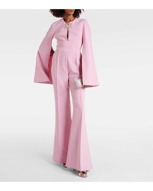 Jumpsuit flared in cady con cristalli di Elie Saab in Pink