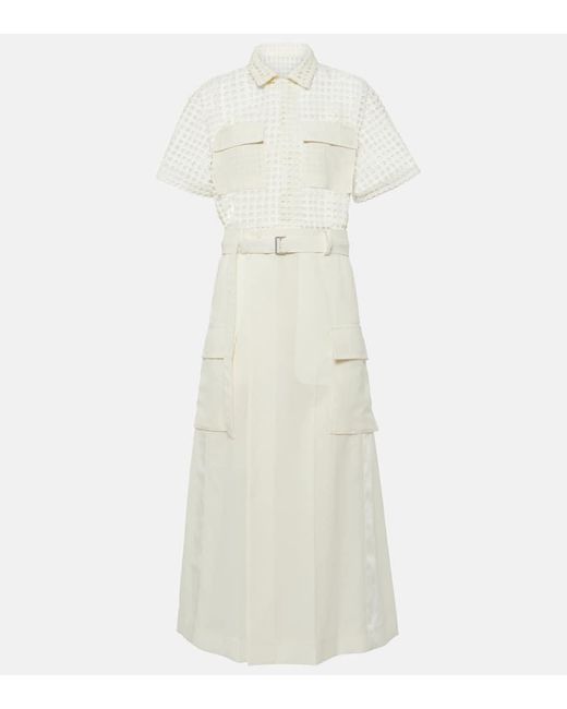 Sacai White Lace-trimmed Cotton Midi Dress