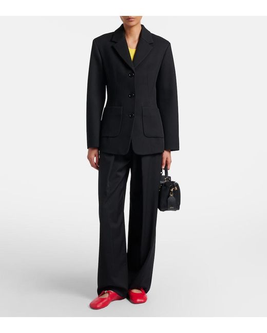 Loewe Black Logo Wool Mid-Rise Straight Pants