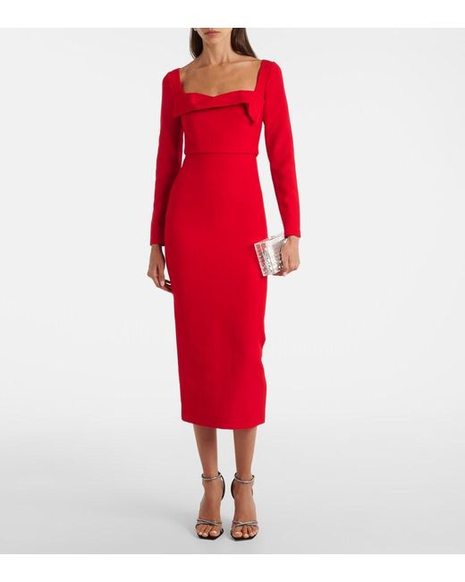 Roland Mouret Red Draped Crepe Midi Dress