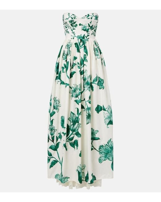 Agua Bendita Green Tonia Floral Lace-Trimmed Cotton Maxi Dress