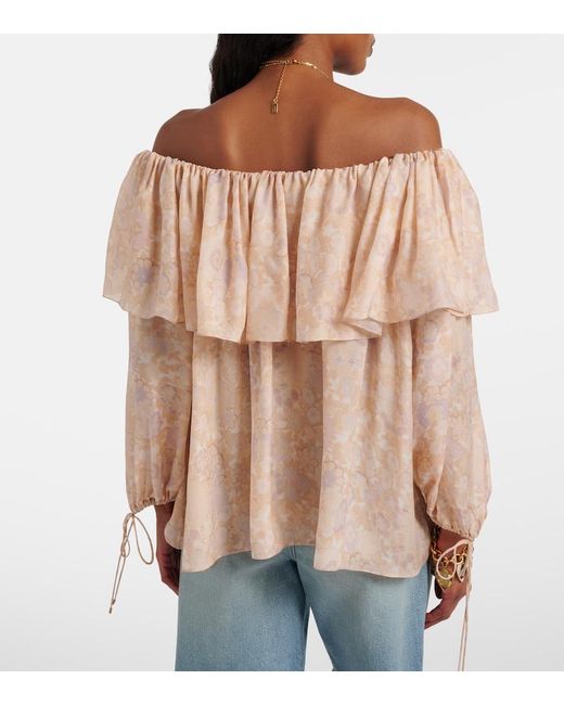 Chloé Natural Floral Silk Charmeuse Top