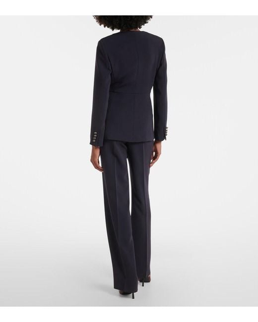 Max Mara Blue Pleated Cady Straight Pants