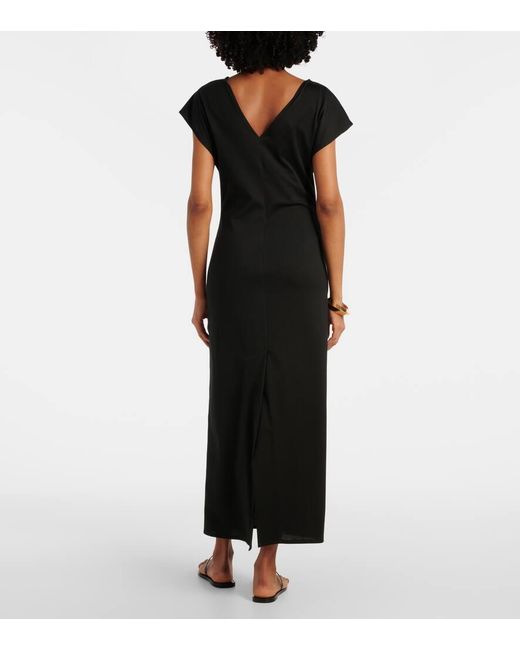 Plan C Black Asymmetric Draped Midi Dress