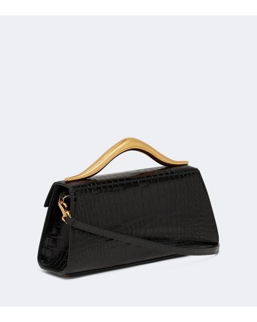 Elie Saab Black Petit Wave Croc-Effect Leather Top-Handle Bag