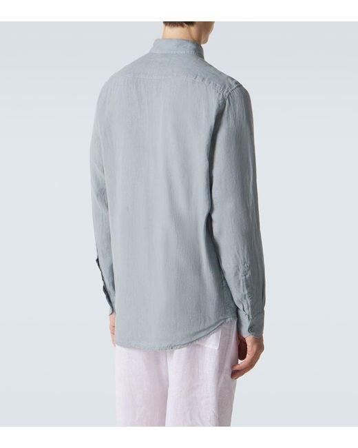Frescobol Carioca Blue Antonio Linen Shirt for men
