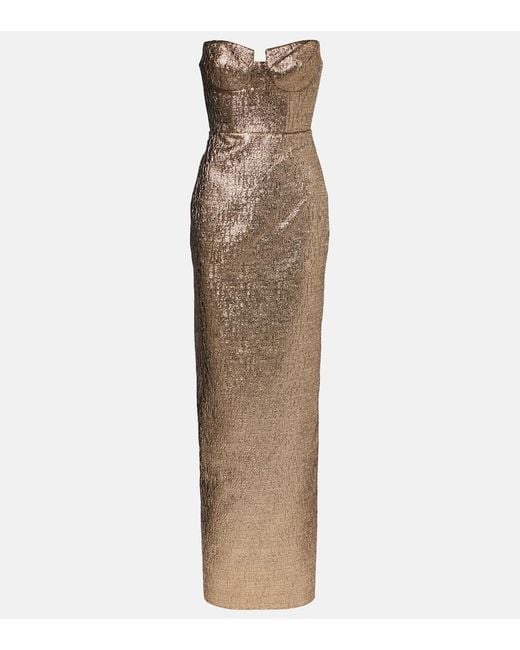 Roland Mouret Brown Lame Jacquard Bustier Gown