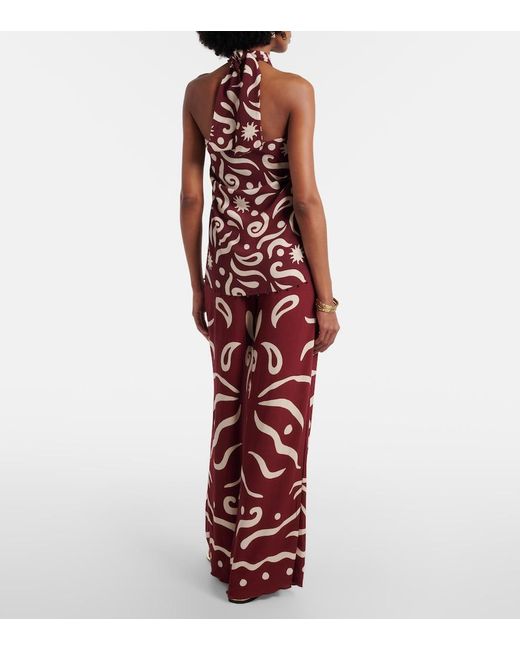 Cala De La Cruz Red Toya Printed Wide-Leg Pants
