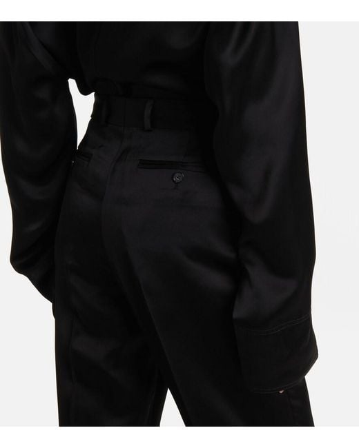 Totême  Black High-Rise Satin Straight Pants