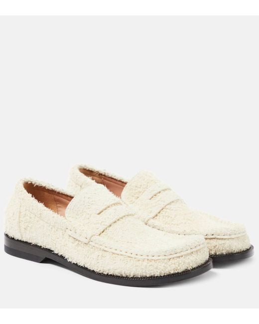 Loewe White Campo Brushed Suede Penny Loafers