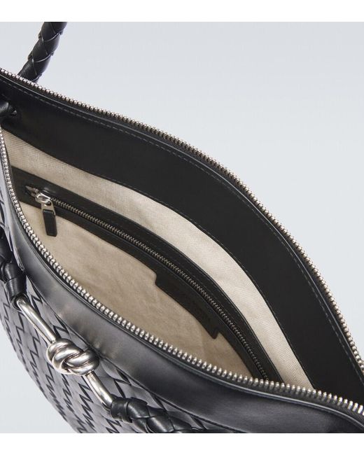 Bottega Veneta Black Flat Andiamo Intrecciato Leather Messenger Bag for men