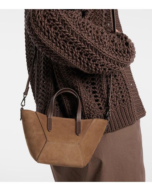 Brunello Cucinelli Brown Bc Duo Mini Monili Suede Tote Bag