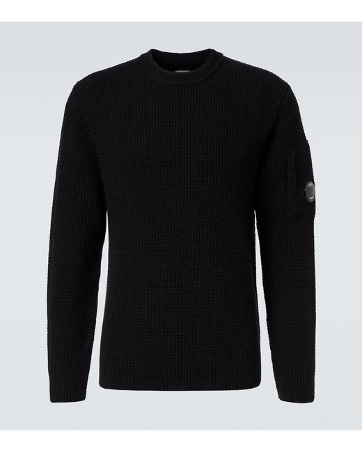 C P Company Black Ribbed-Knit Wool-Blend Sweater for men