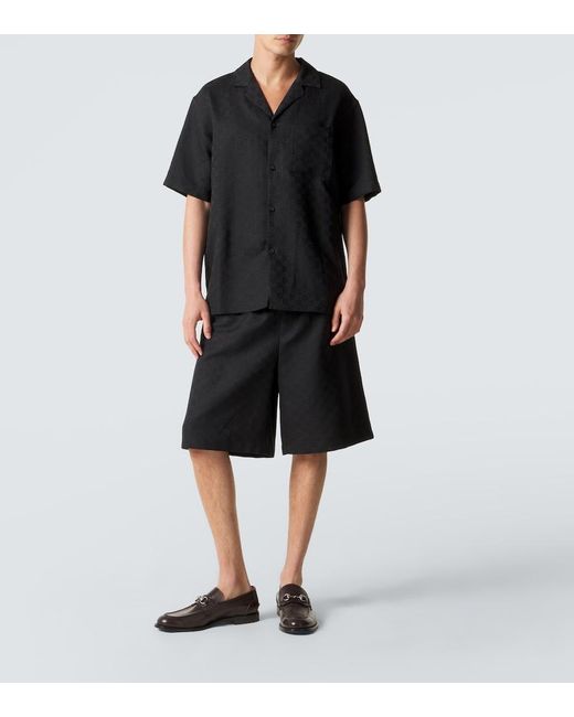 Gucci Black Gg Canvas Linen-Blend Shorts for men