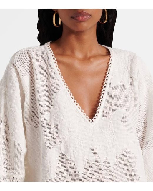 Vestido Corto En Mezcla De Algodon Bordado Farm Rio de color White