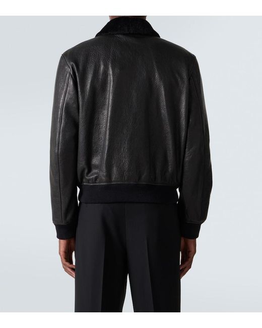 Saint Laurent Black Shearling-Collar Leather Jacket for men