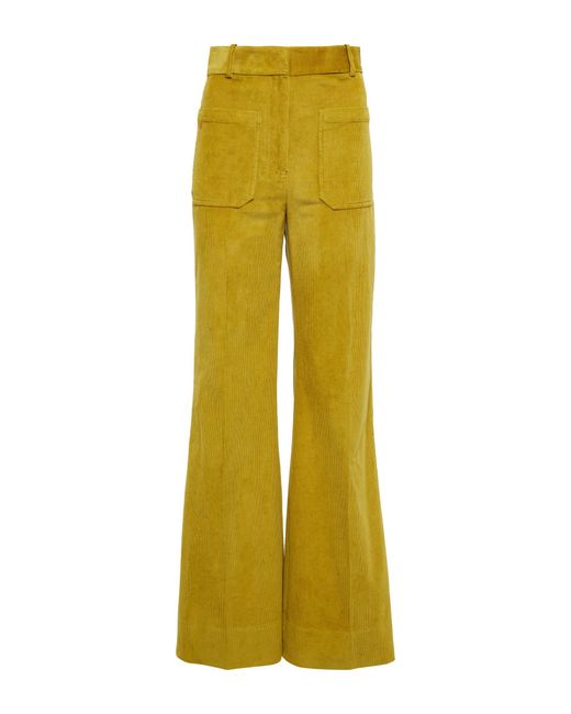 Victoria Beckham Alina Corduroy Wide-leg Pants in Yellow | Lyst