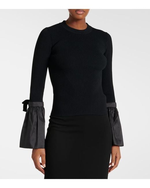 Jonathan Simkhai Black Agata Taffeta-Trimmed Ribbed-Knit Top