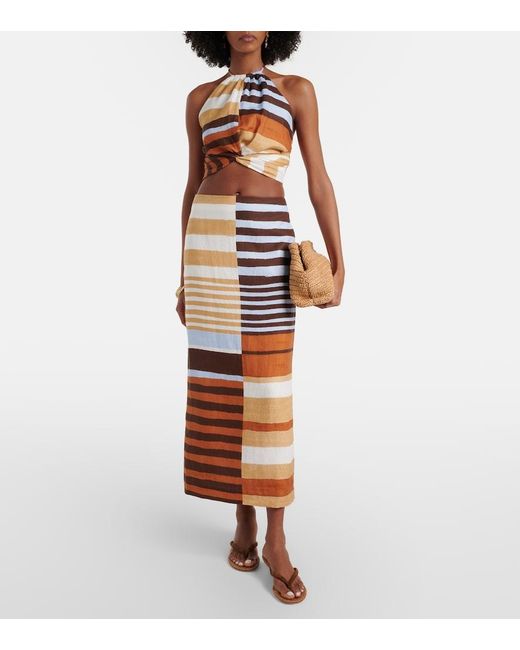 Cala De La Cruz Multicolor Lodi Striped Linen Crop Top