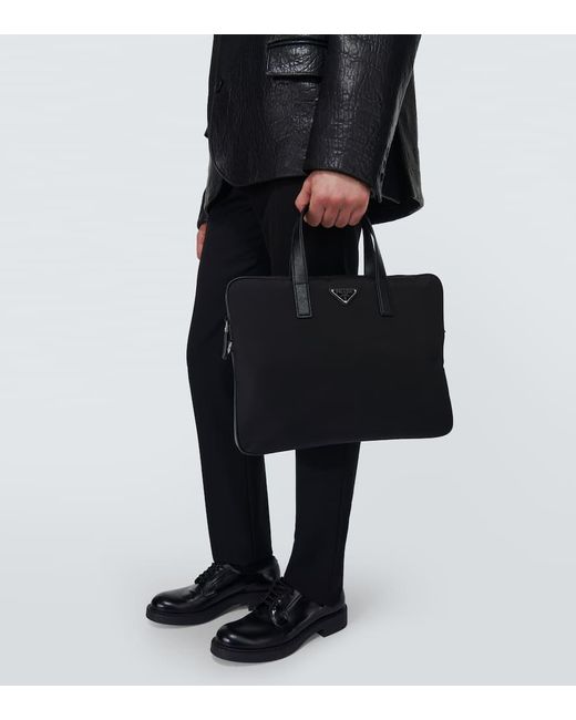 Prada Aktentasche Aus Re-Nylon Mit Leder in Black für Herren