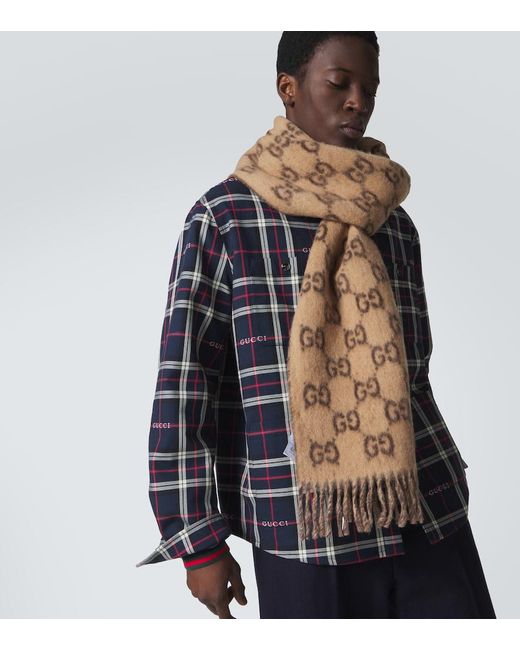Gucci Brown Gg Fringed Scarf for men