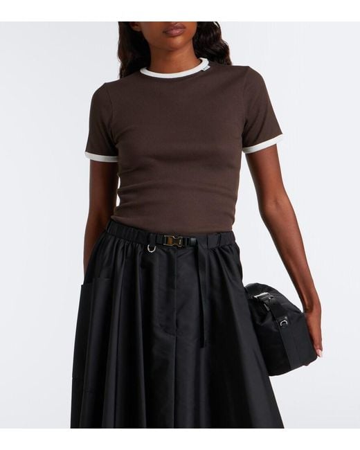 Prada Brown Ribbed-Knit Cotton T-Shirt
