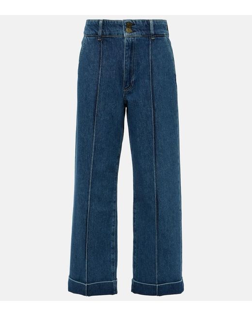 FRAME Blue High-Rise Straight Jeans '70s
