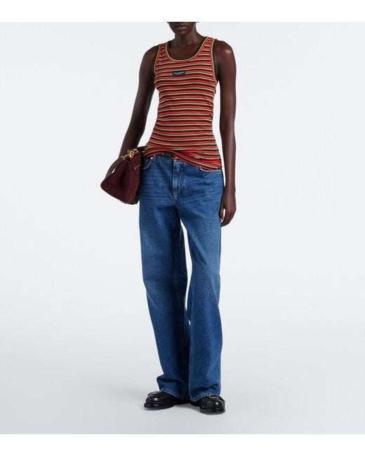 Dolce & Gabbana Red Knitted Striped Cotton Tank Top