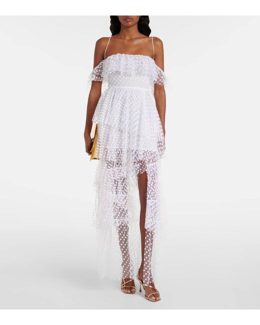 Alexandra Miro White Carmen Polka-Dot Tulle Maxi Dress