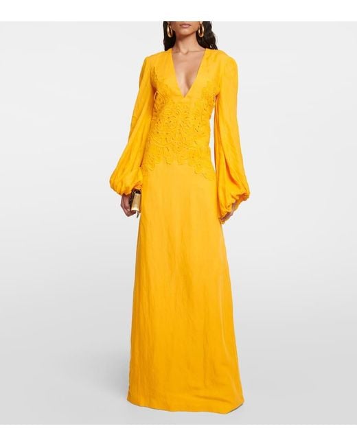 Costarellos Orange Broderie Anglaise Gown