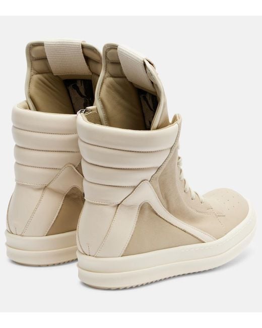 Rick Owens Natural Geobasket Leather Sneakers