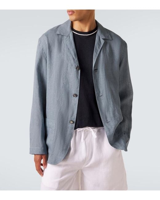 Brioni Blue Linen Overshirt for men