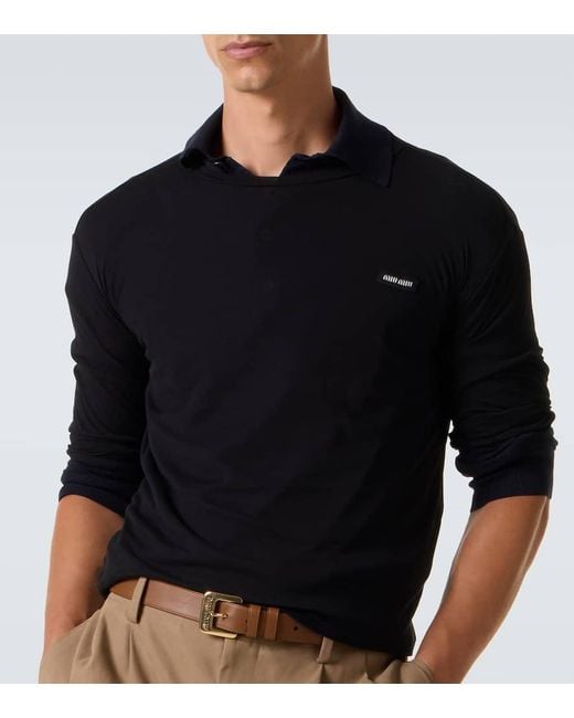 Miu Miu Black Logo Cotton Jersey T-Shirt for men