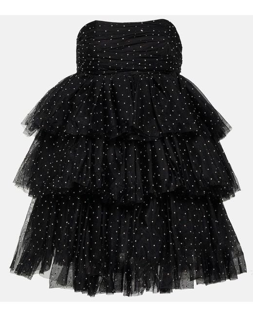 ROTATE BIRGER CHRISTENSEN Black Embellished Strapless Tulle Minidress