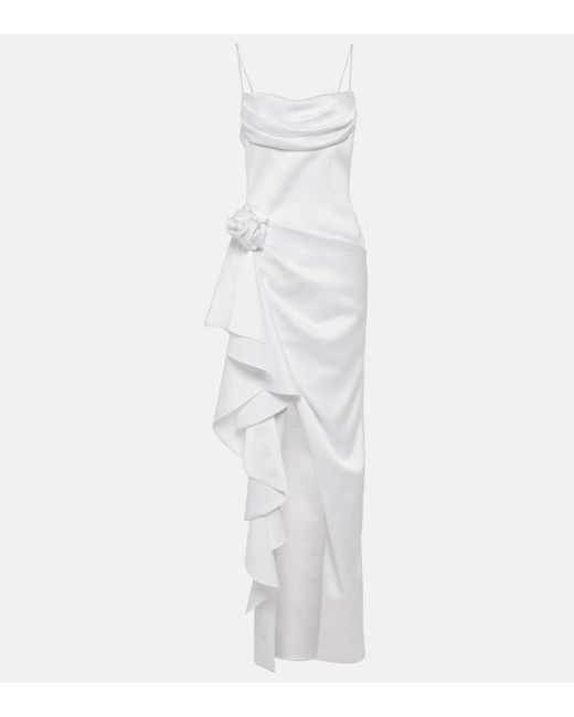 Vestido de saten con aplique floral Rasario de color White
