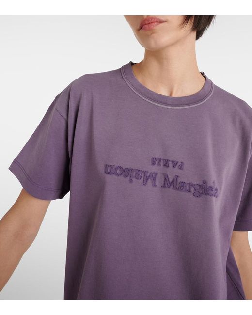 T-shirt in jersey di cotone con logo di Maison Margiela in Purple