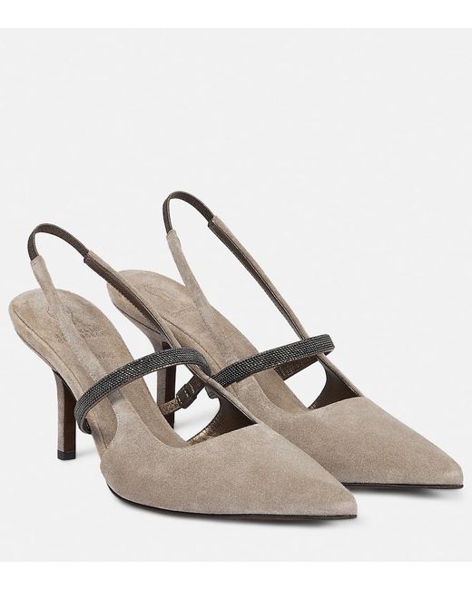 Brunello Cucinelli Gray Pointed Sling-Back Sandal