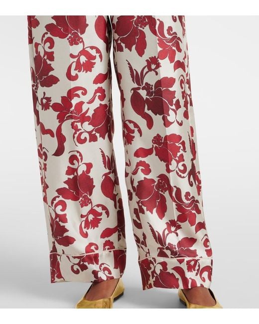 Max Mara Red Leda Printed Silk Wide-Leg Pants
