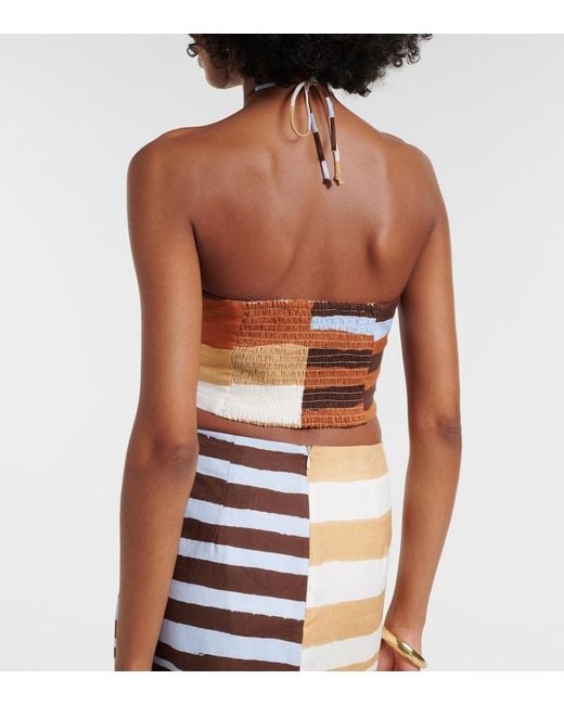 Cala De La Cruz Multicolor Lodi Striped Linen Crop Top