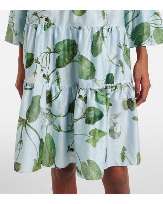 Erdem Blue Tiered Floral Cotton Minidress