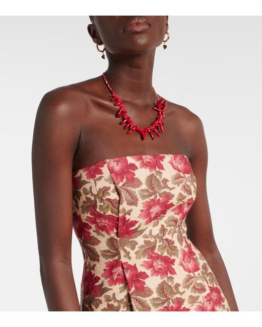 Posse Red Rosalie Floral Linen Bustier Dress