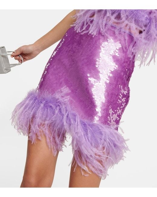 GIUSEPPE DI MORABITO Purple Feather-Trimmed Sequined Miniskirt