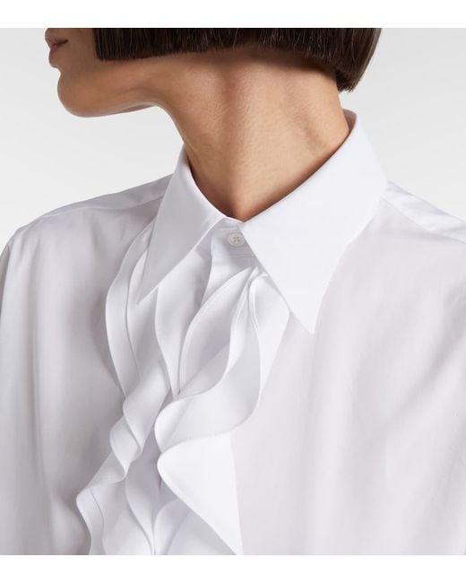 Ralph Lauren White Ruffled Cotton Poplin Shirt