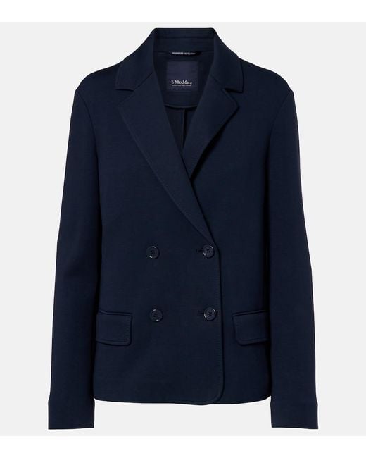 Max Mara Blue Badia Double-Breasted Cotton-Blend Blazer