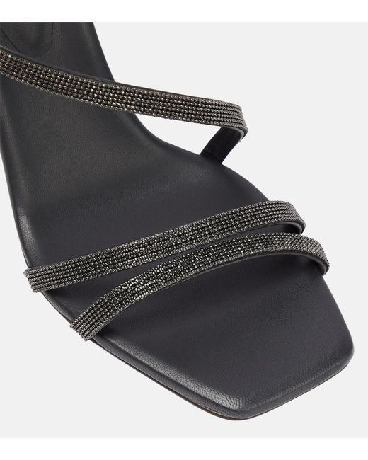Brunello Cucinelli Black Embellished Leather Sandals