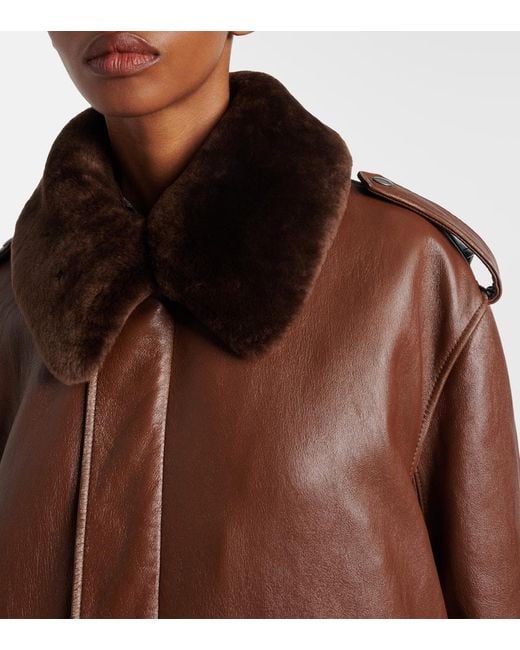 Prada Brown Bomberjacke Aus Leder Mit Shearling